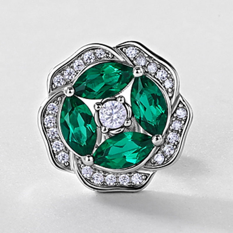 S925 Sterling Silver Lab-Grown Emerald Flower Stud Earrings
