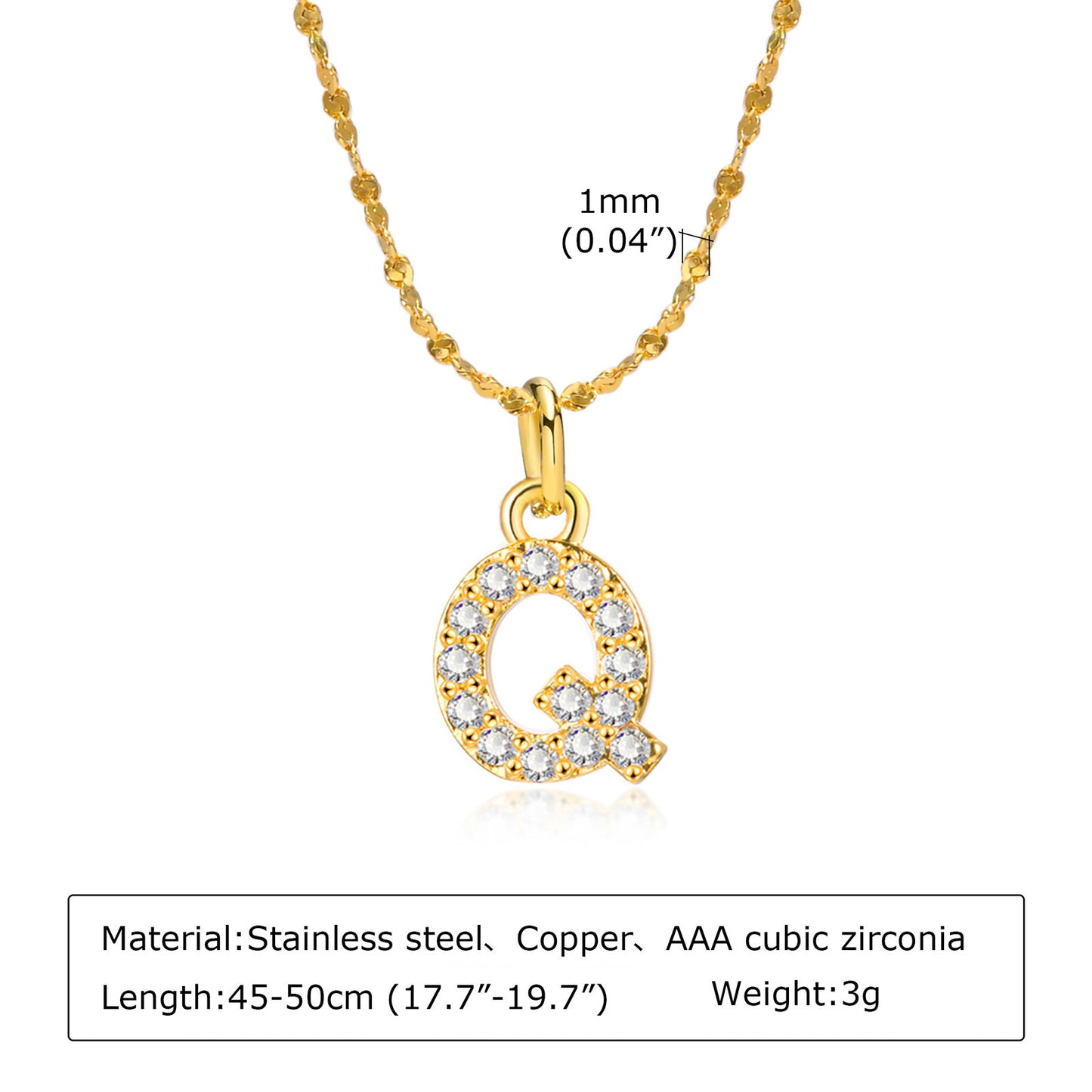 26 English Letter Stainless Steel Necklace Zircon Jewelry