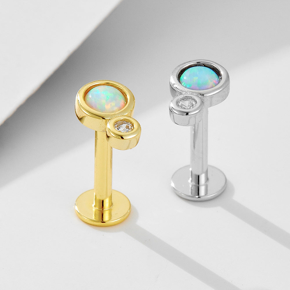 Planderful Opal Stud Earrings Premium Sterling Silver S925 Flat Head Threaded Ear Bone Jewelry For Sensitive Ears