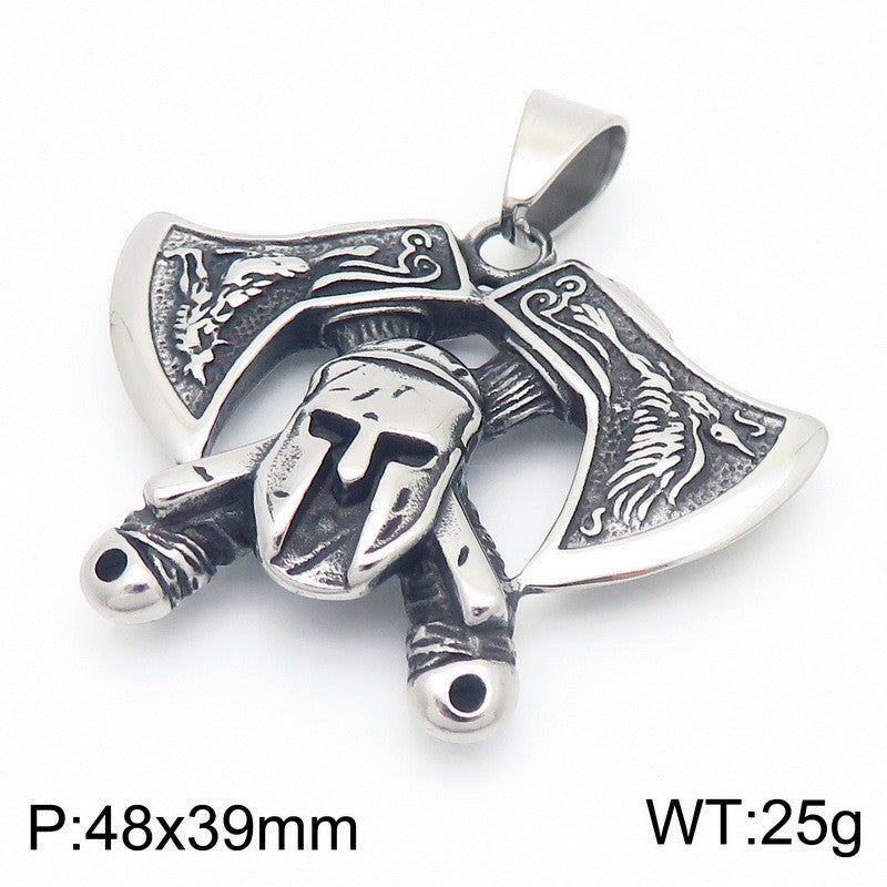 Mythology Series Pendant, Retro Double-Sided God Axe Mask Devil'S Eye Snake Woman Titanium Necklace