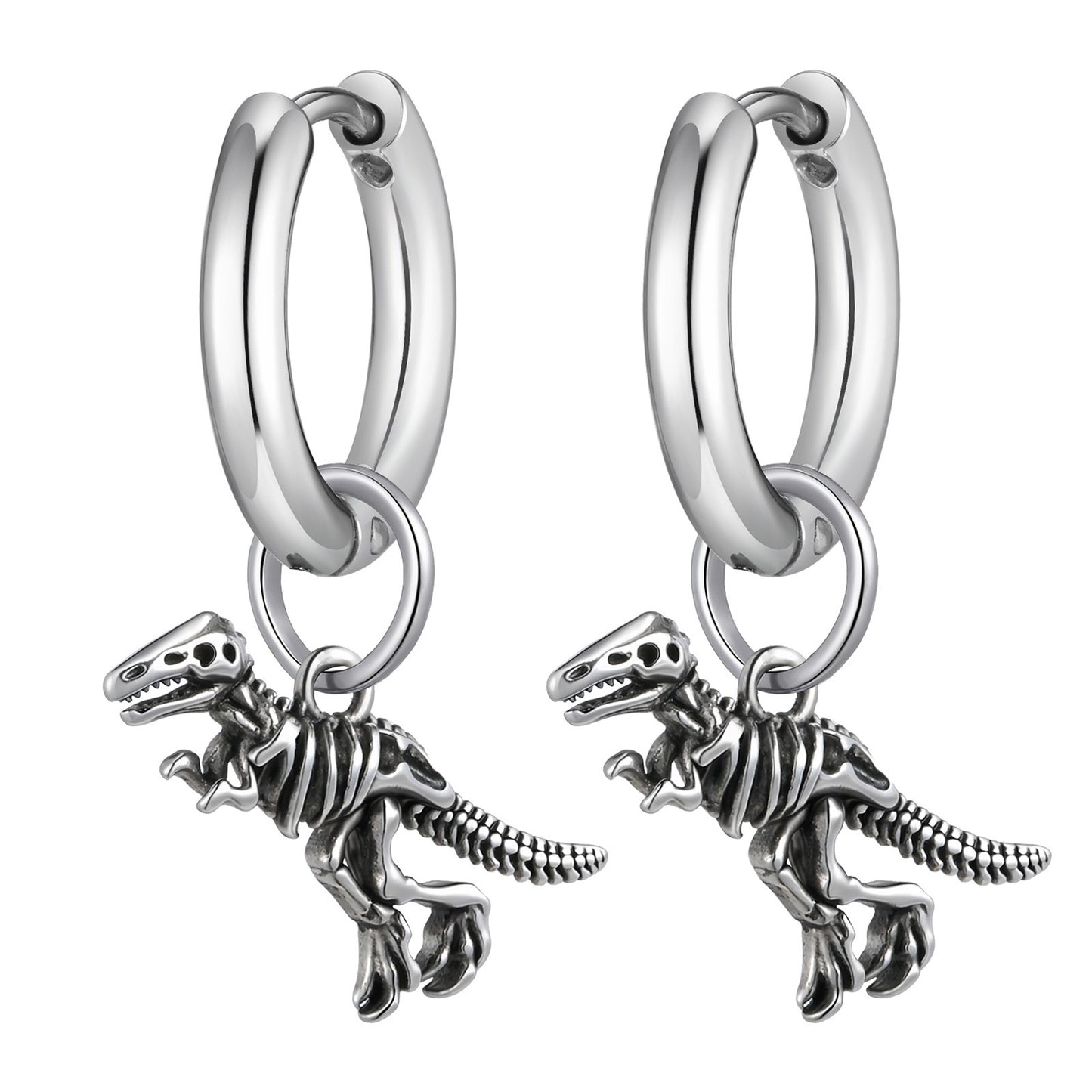Planderful Steel Dinosaur Skeleton Earrings Unisex Gift