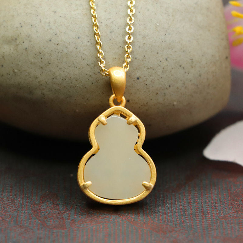 White Hetian Jade Gourd Pendant — No Chain