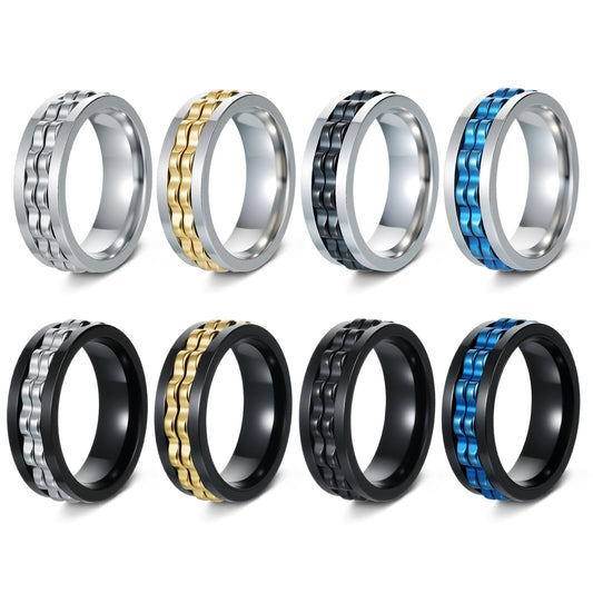 Planderful Rotating Gear Ring Multicolor For Men Unisex Titanium Steel Decompression Jewelry