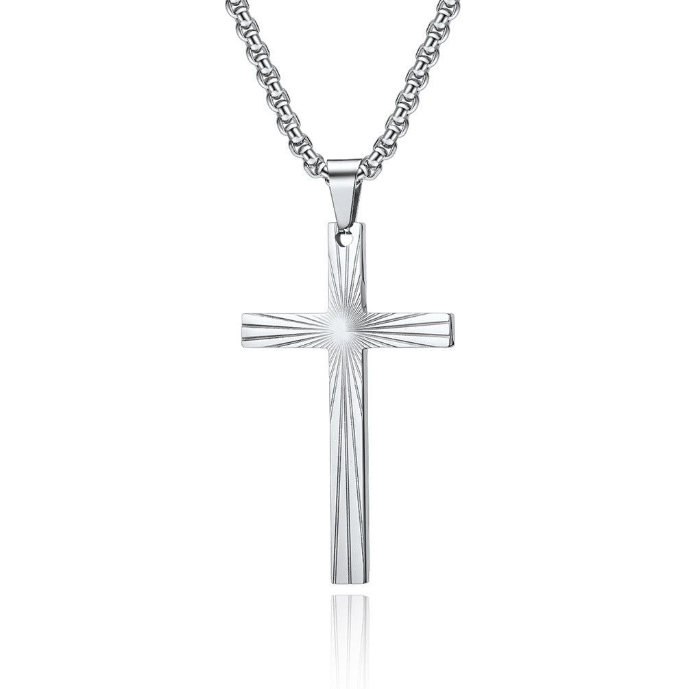 Planderful Titanium Steel Cross Necklace For Men With Smooth Refraction Light Pendant Versatile Hip Hop Style