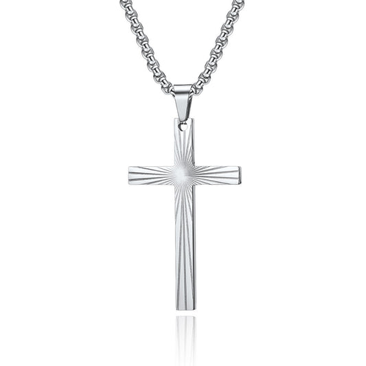 Planderful Titanium Steel Cross Necklace For Men With Smooth Refraction Light Pendant Versatile Hip Hop Style