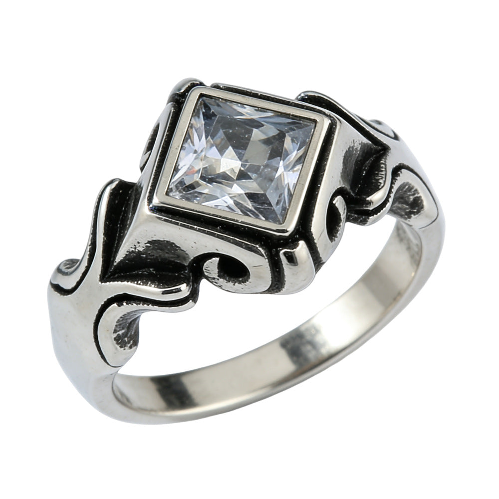 Planderful Zircon Ring For Men Unisex Titanium Steel Retro European American Style Prismatic Sparkle
