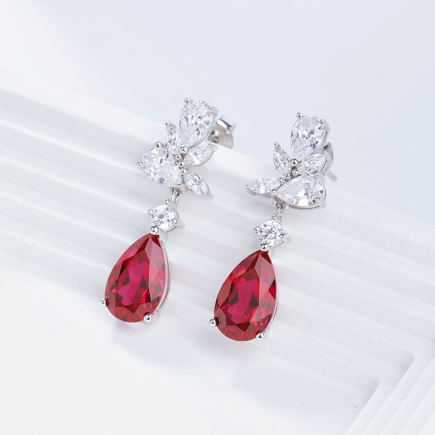 Cross-Border Independent Station Hot Sale 3.0 Carat Lab Grown Ruby Inlaid Moissanite Water Drop Earrings