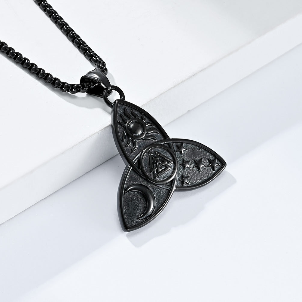 Planderful Nordic Celtic Triangle Knot Necklace Titanium Steel Pendant For Mythical Odin Star Moon Sun Trinity Lovers
