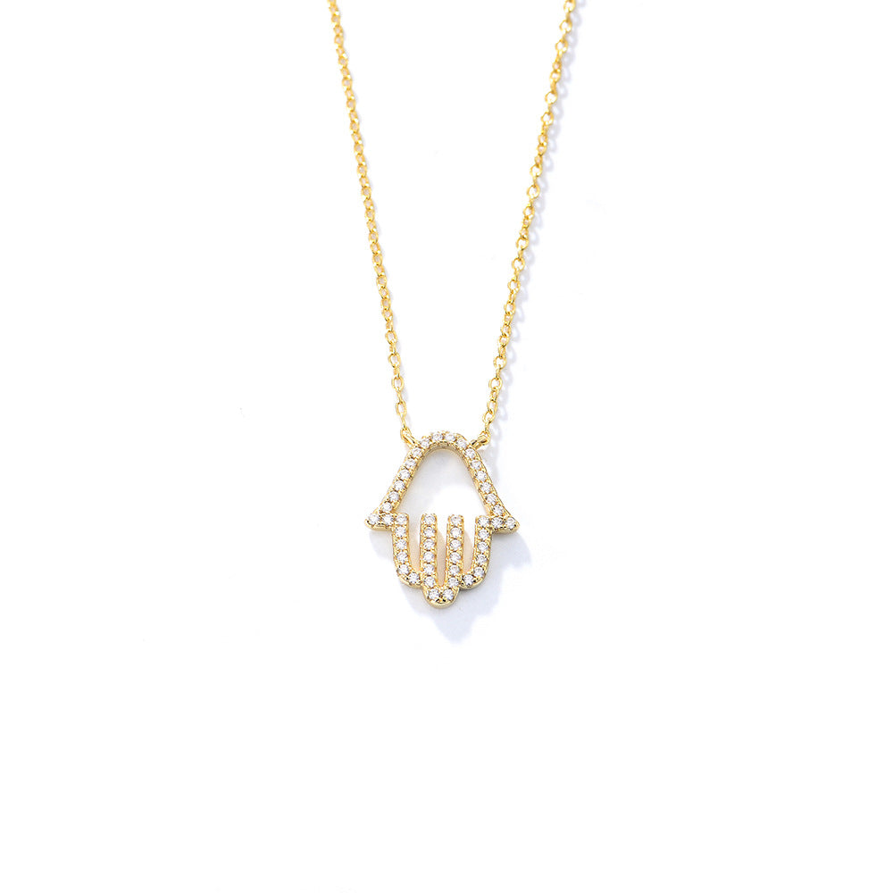 S925 Sterling Silver Micro-Inlaid Zircon Flash Hollow Palm Pendant Necklace Explosive Products