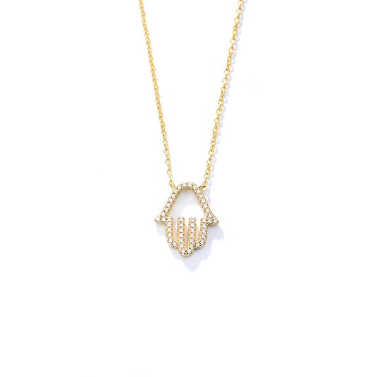 S925 Sterling Silver Micro-Inlaid Zircon Flash Hollow Palm Pendant Necklace Explosive Products