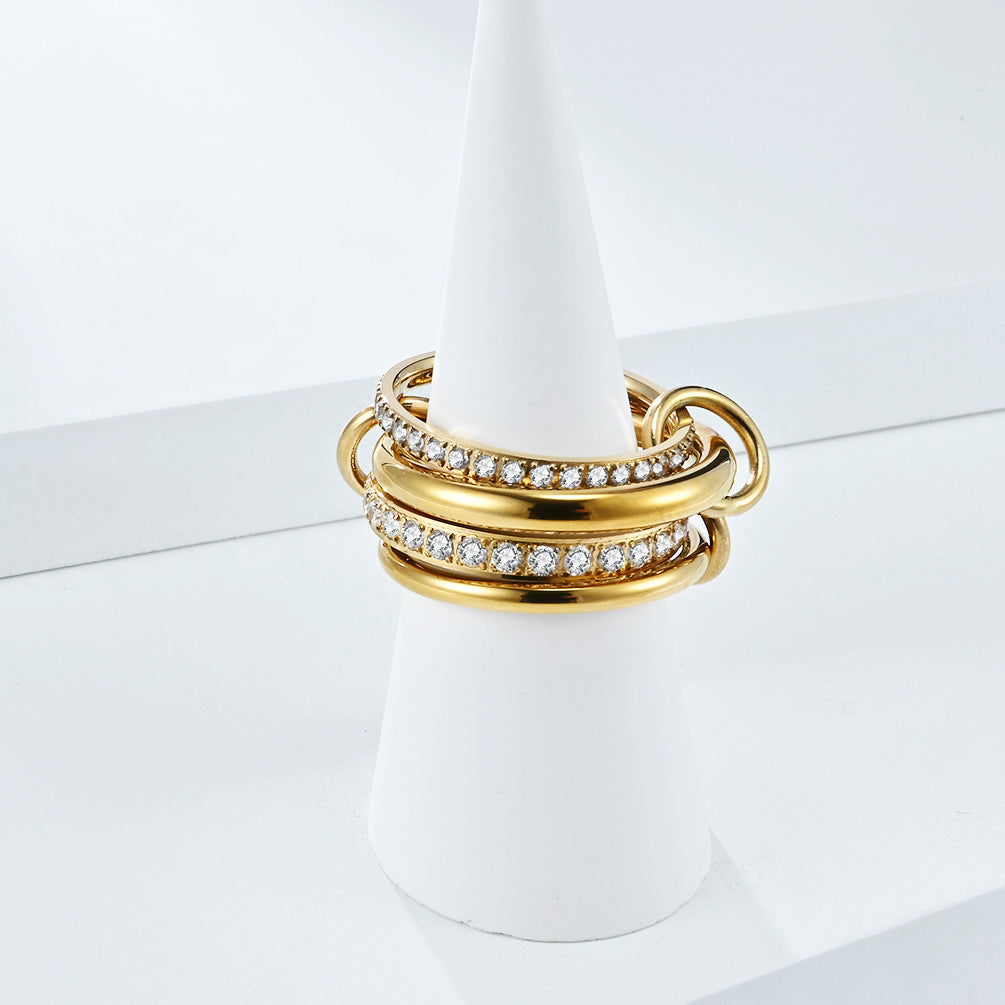 Planderful Four Layer Stacking Zircon Ring For Women Index Finger Titanium Steel Luxury High End
