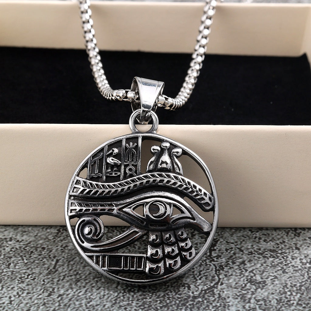 Vintage Egyptian Stainless Steel Men's Pendant Necklace