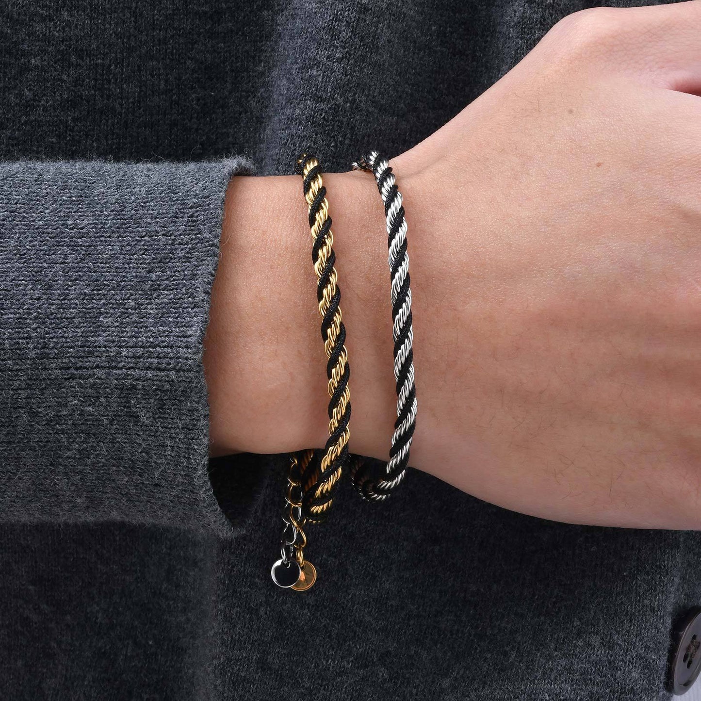 Stainless Steel Black Braided Rope Twist Bracelet Planderful