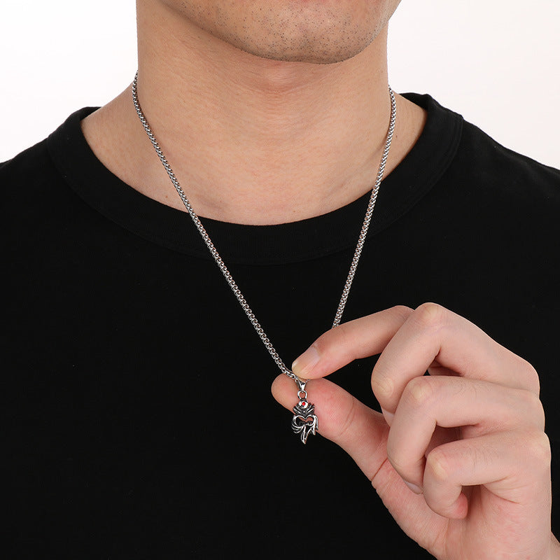 Old Versatile Zircon Cross Flower Sweater Chain, Retro Crown Stainless Steel Men's Pendant. Necklace