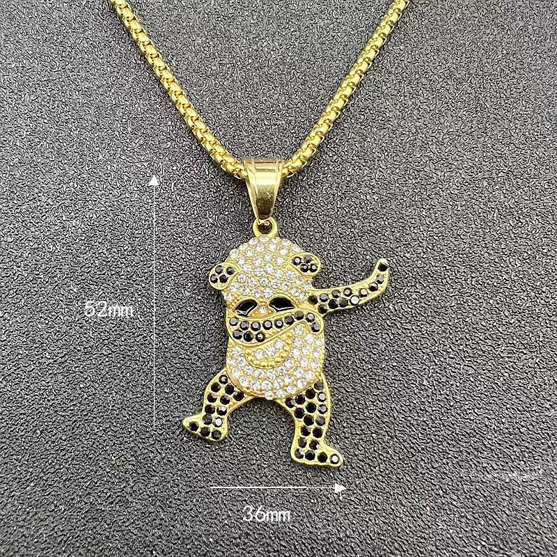 Steel Necklace - Statement Panda Pendant Necklace With Rhinestones West Coast Hip Hop Inspired