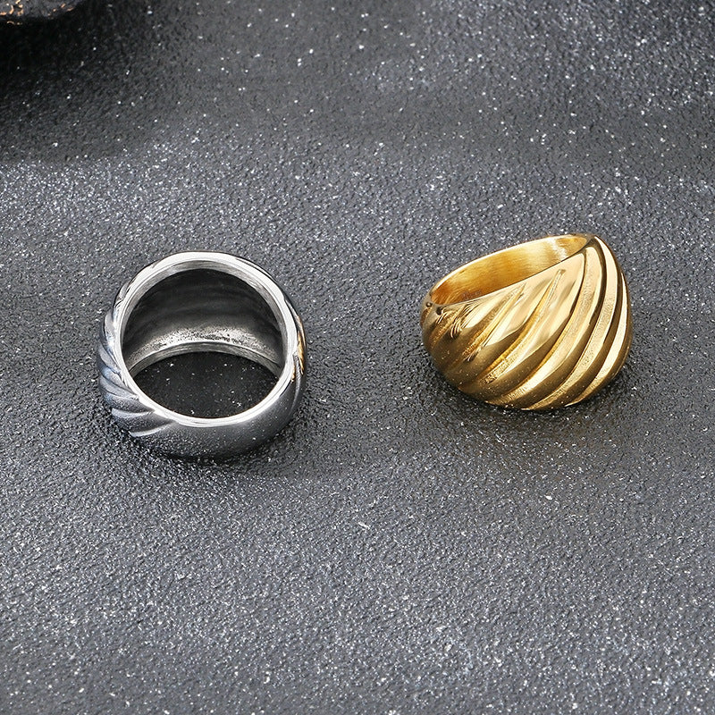 Planderful Mens Ring Twisted Stainless Steel Gold Plated