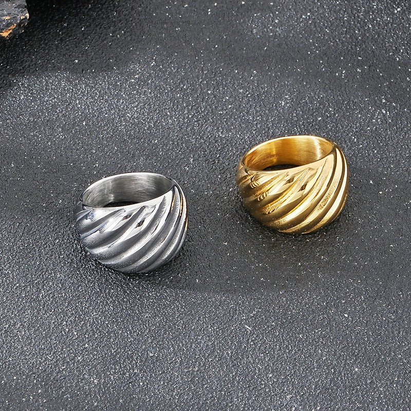 Planderful Mens Ring Twisted Stainless Steel Gold Plated