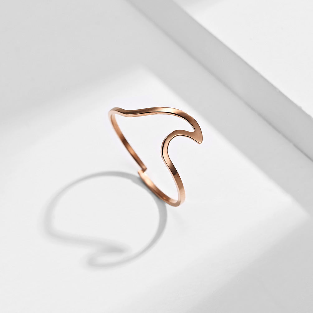 Planderful Adjustable Wave Ring For Women Titanium Steel Plated Geometric Niche Design Elegant Jewelry