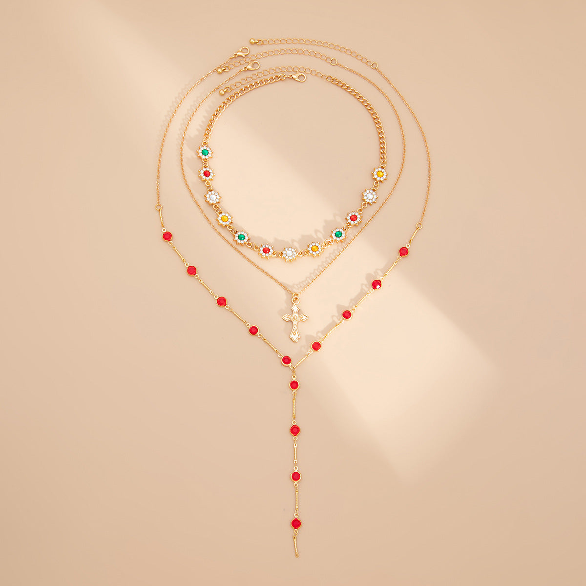 European and American cross-border personalized versatile zircon-encrusted cross pendant necklace, temperament stacked with cold ins long jewelry