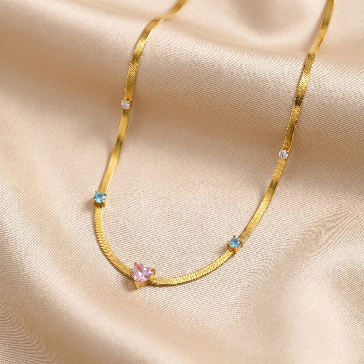Single-Layer Clavicle Chain Stainless Steel Colored Zircon Blade Chain Women's Daily Wear Necklace