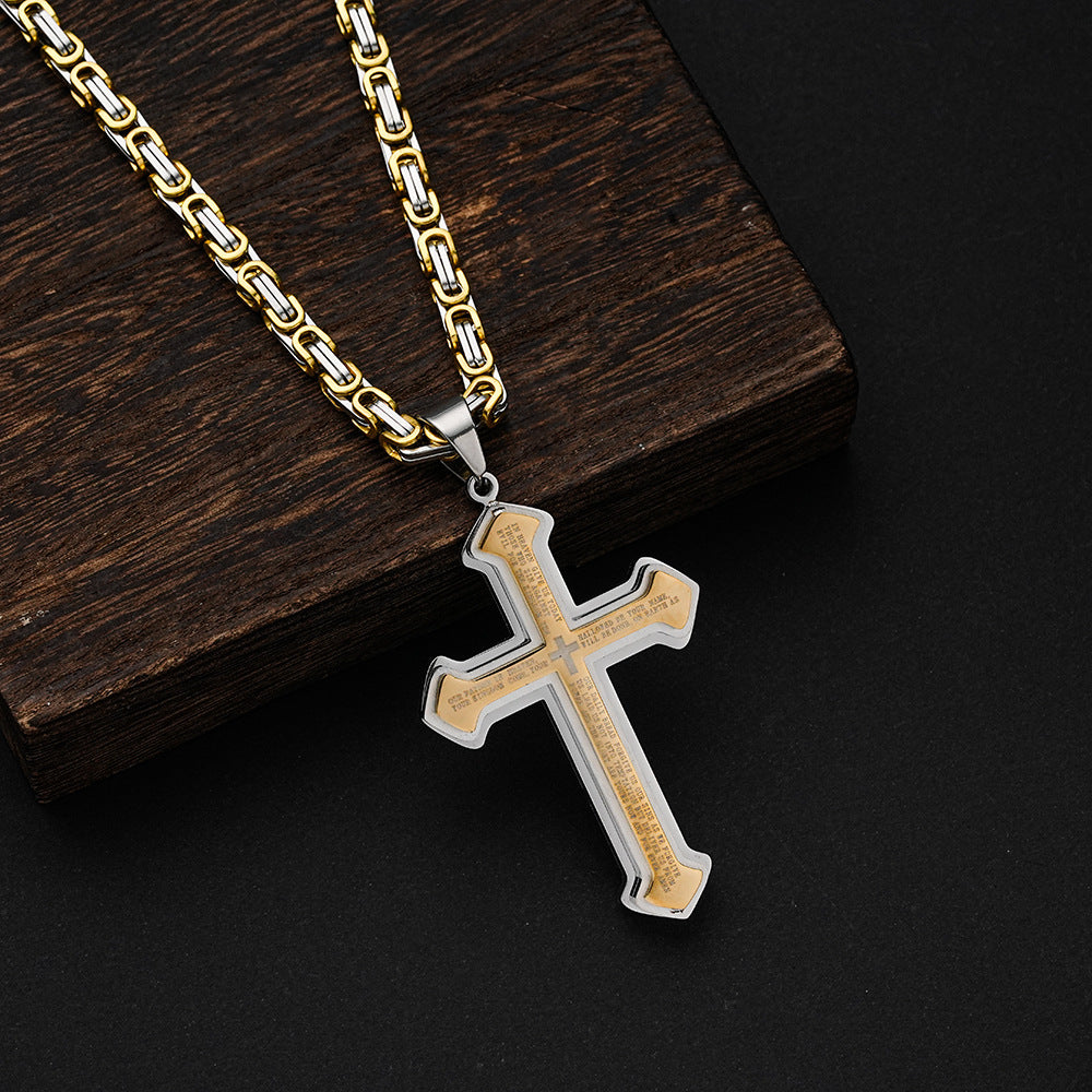 1. Planderful Men's Stainless Steel Cross Necklace Multi Layer Hip Hop Pendant Chain Premium Gift