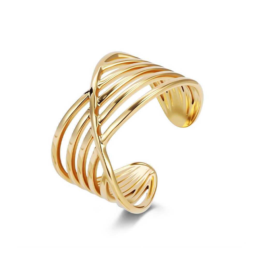 Planderful Geometric Stainless Steel Open Ring For Women Gold Plated Adjustable Fashion Jewelry