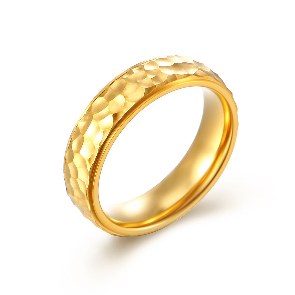Hand-Hammered Irregular Titanium Steel Ring for Men and Women