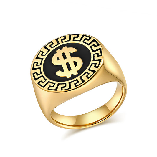 Planderful Titanium Steel Dollar Logo Ring For Hip Hop Fashion Lovers High End Street Jewelry