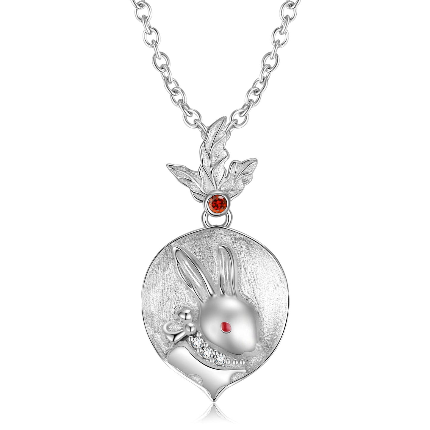 Radish Pendant with Rabbit Embossed Sandblasting Silver Necklace