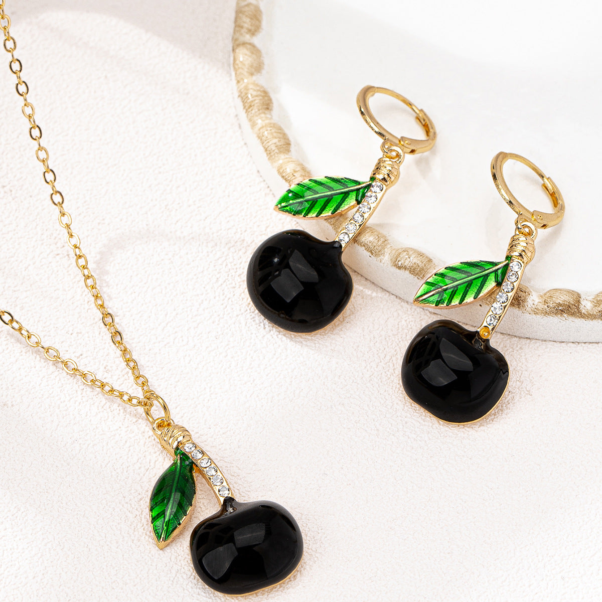 Luxury Rhinestone Cherry Jewelry Set for Girlfriends