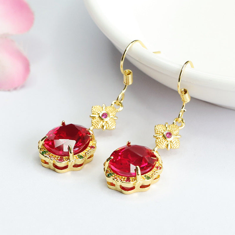 Lab-Grown Ruby Clover Drop Earrings
