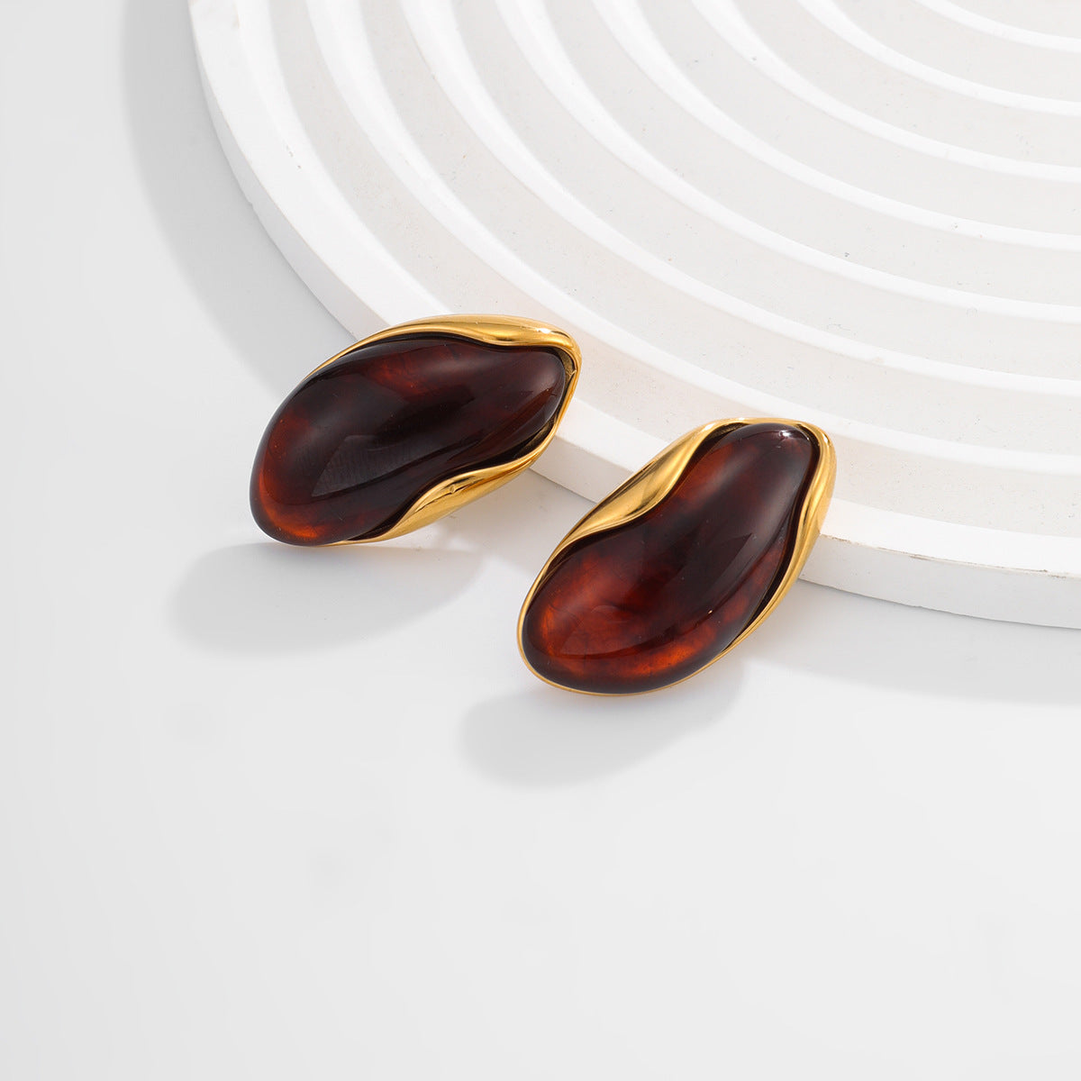 Planderful Stainless Steel Amber Smudged Stud Earrings Vienna Verve For Modern Women Resin Color Statement