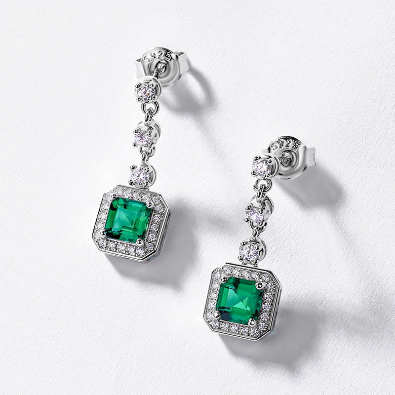 Planderful Lab Grown Emerald Earrings Sterling Silver