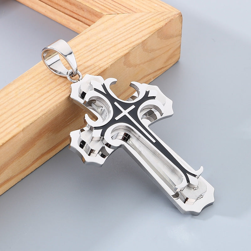 Planderful Men Cross Pendant Necklace Titanium Durable