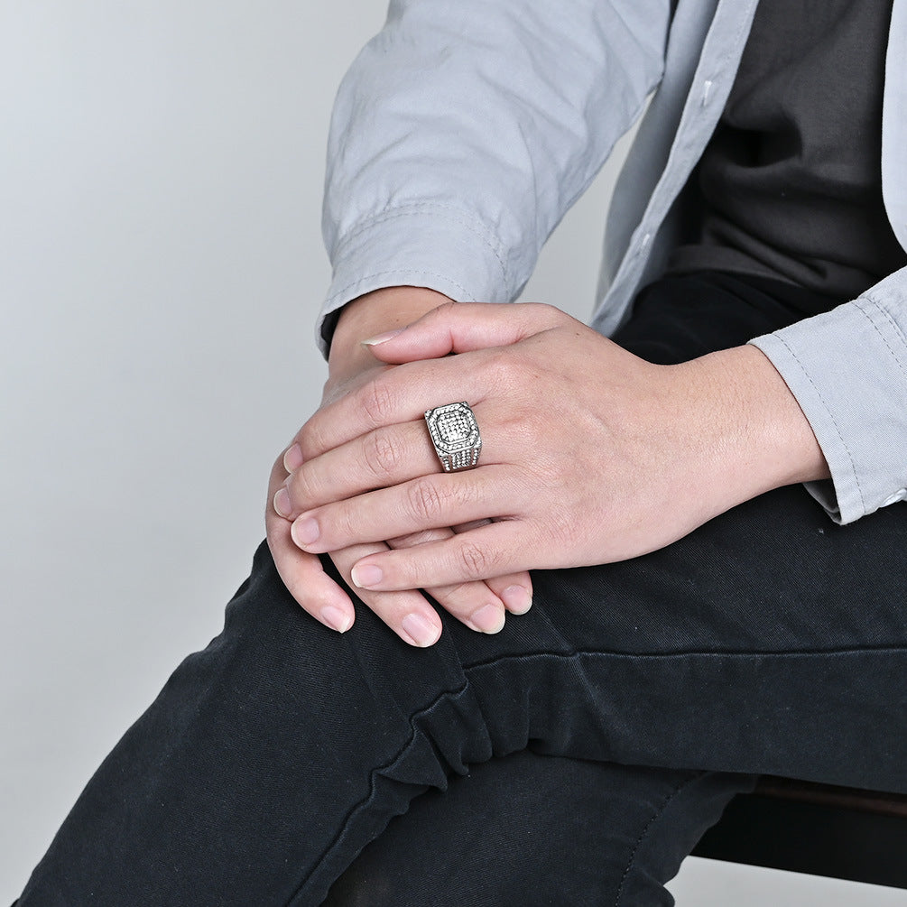 Planderful Hip Hop Ring For Men Titanium Steel Gold Plated Zircon Inlay Jewelry Premium