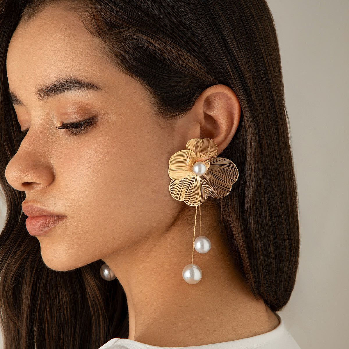 Ginkgo Leaf Stud Earrings By Planderful Vienna Verve Metal Textured Imitation Pearl Statement Earrings For Women