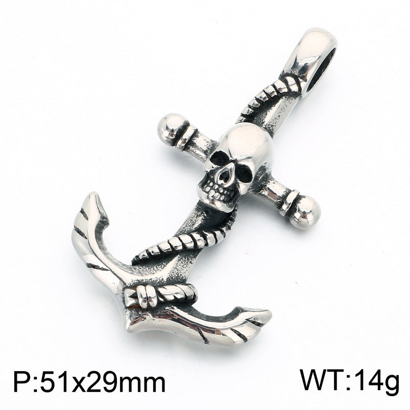 Vintage Celtic Carved Cross Anchor Necklace Iris Anchor Skull Stainless Steel Men's Pendant