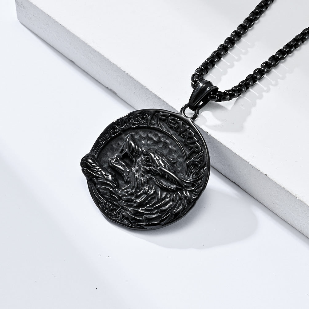 Nordic Style Fenrir Wolf Titanium Steel Necklace Pendant for Men