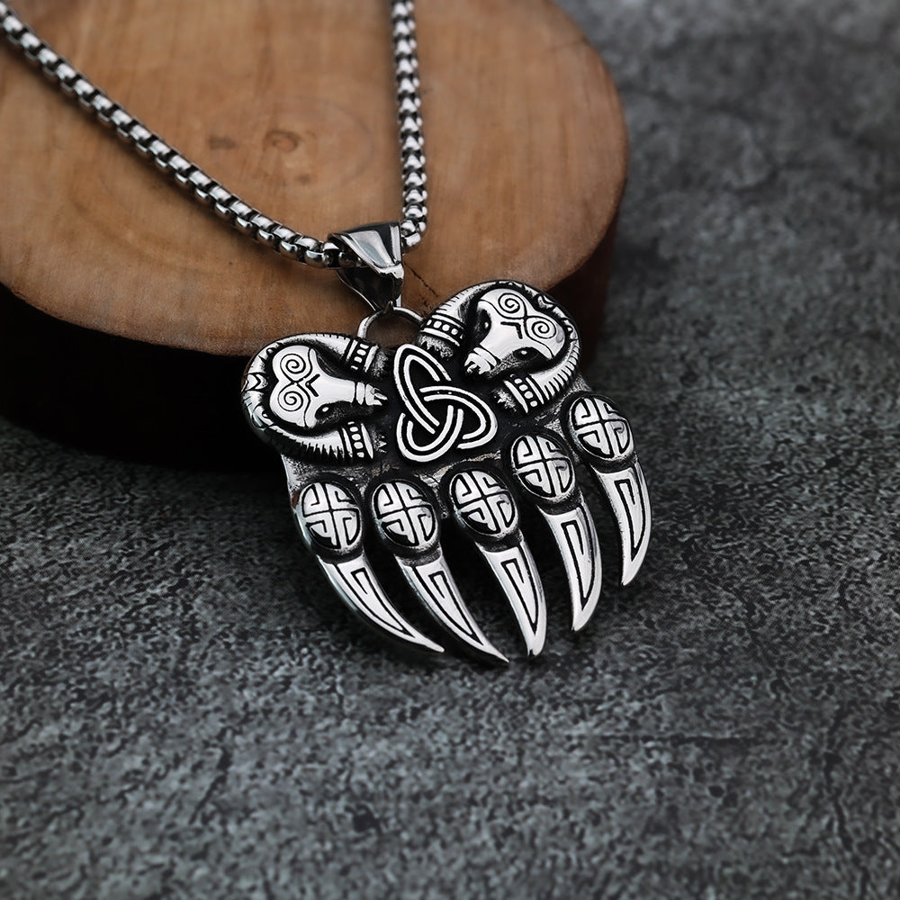 Stainless Steel Norse Mythology Vikings Bear Pendant Necklace