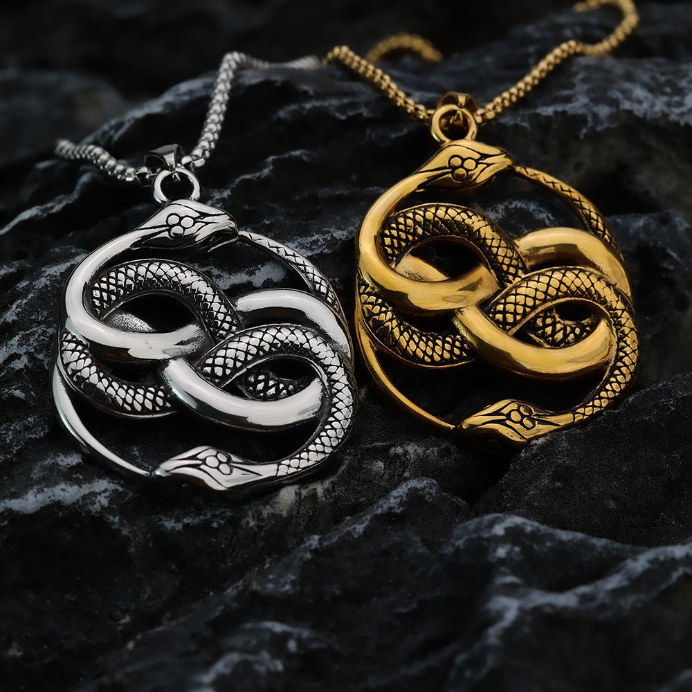Vintage Snake Stainless Steel Pendant Necklace