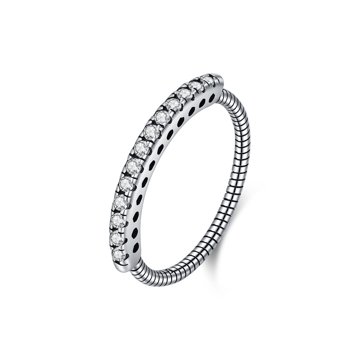 925 Sterling Silver Textured Pavé Zircon Ring