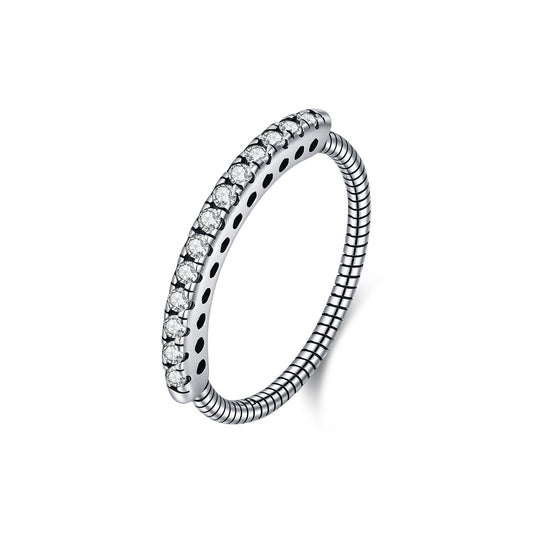 925 Sterling Silver Textured Pavé Zircon Ring
