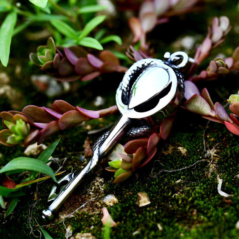 Retro European and American Titanium Steel Pendant with Stone Inlay - Men's Cross-Border Snake Key Disc Accessory