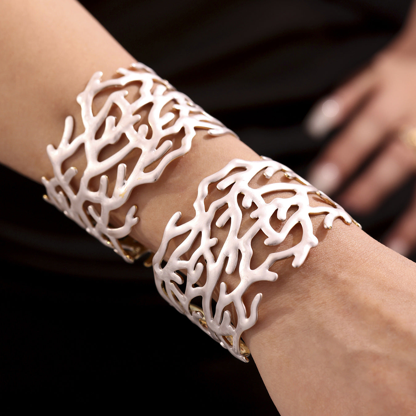 Planderful Bold Gold Plated Open Bracelet Coral Red Women