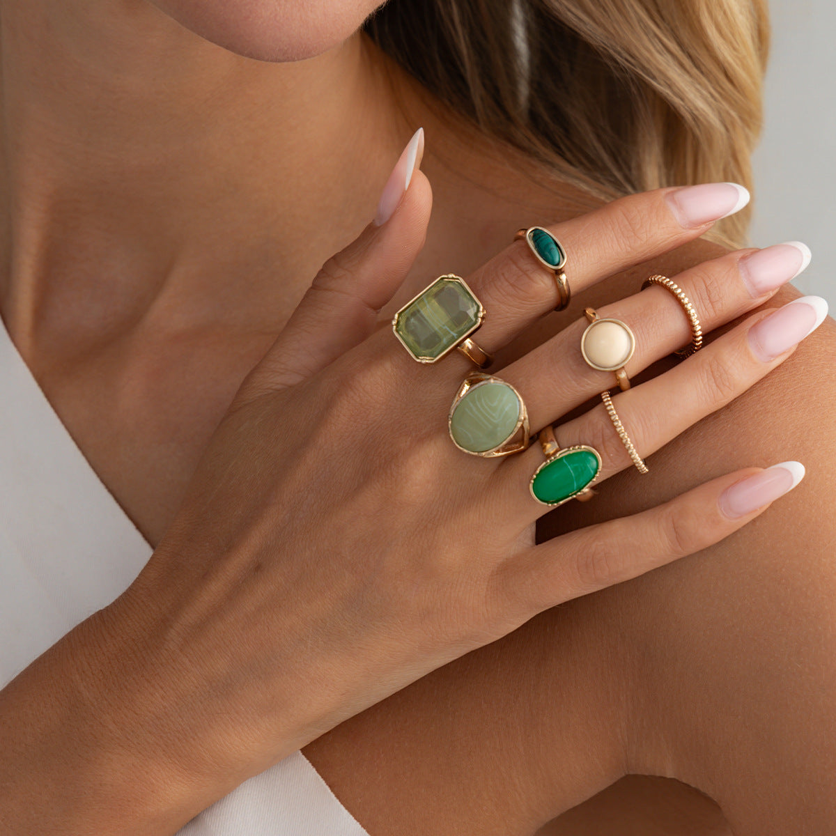 Planderful Vienna Verve Stacked Resin Ring Green Stone Retro Geometric Vintage Statement Jewelry For Fashion Lovers