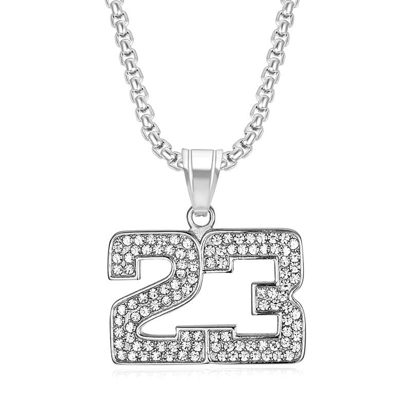 Planderful Hip Hop Necklace For Men And Women Premium Titanium Steel Gold Plated Zircon 23 Digital Basketball Pendant