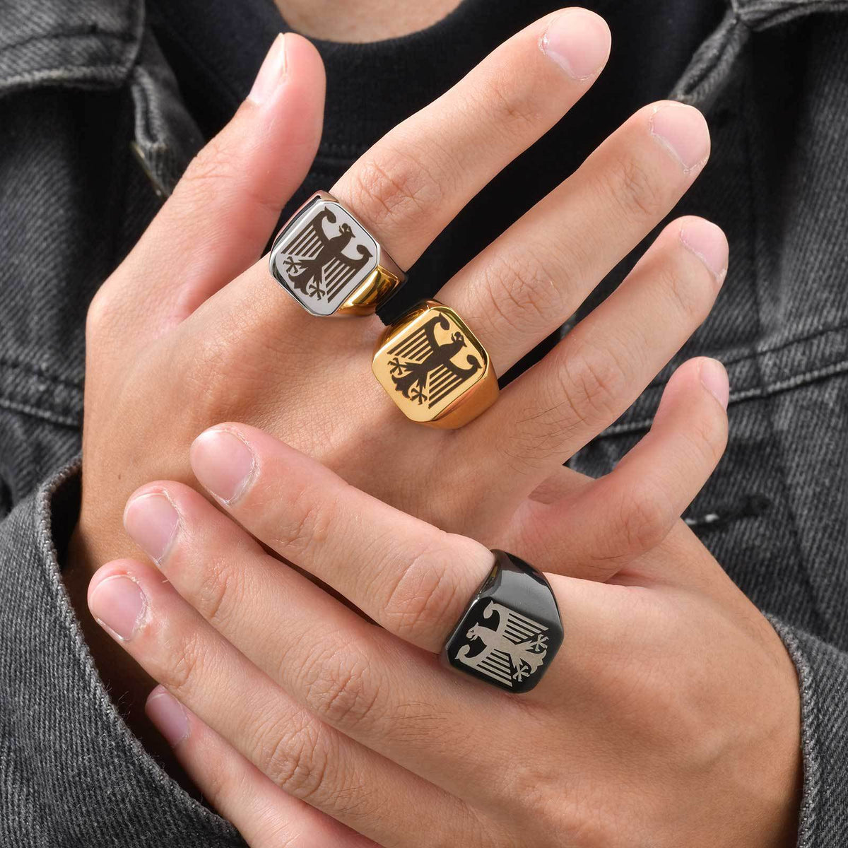 Stainless Steel Laser Eagle Label Men's Rune Ring