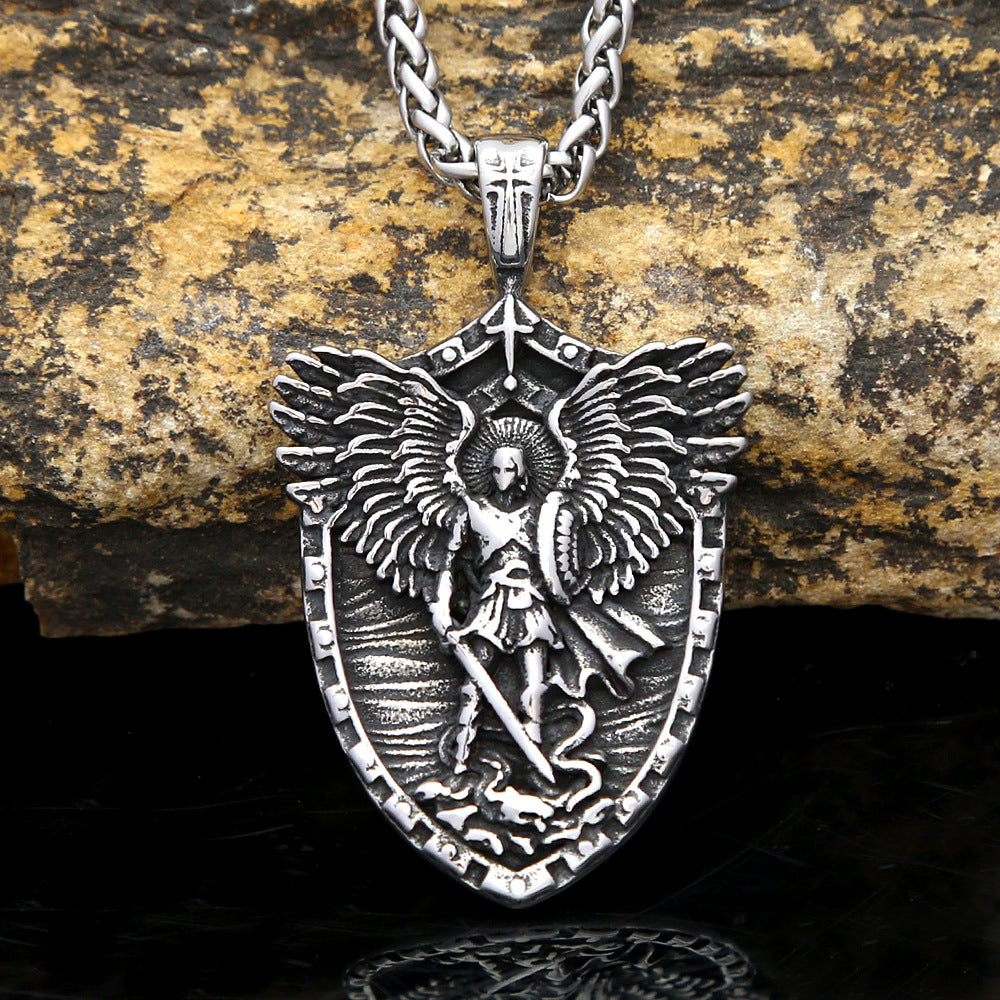 AliExpress St. Michael's Men's Retro Shield Pendant Necklace