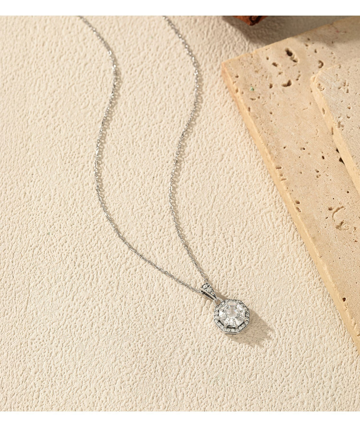 925 Sterling Silver Octagonal Zircon Necklace