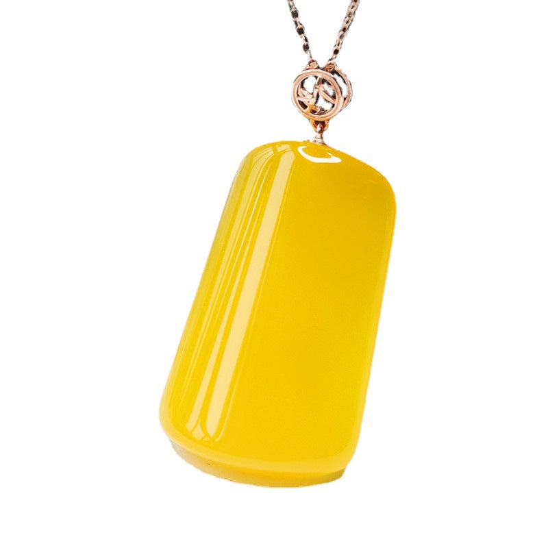Yellow Chalcedony Irregular Peace Plaque Silver Pendant — No Chain